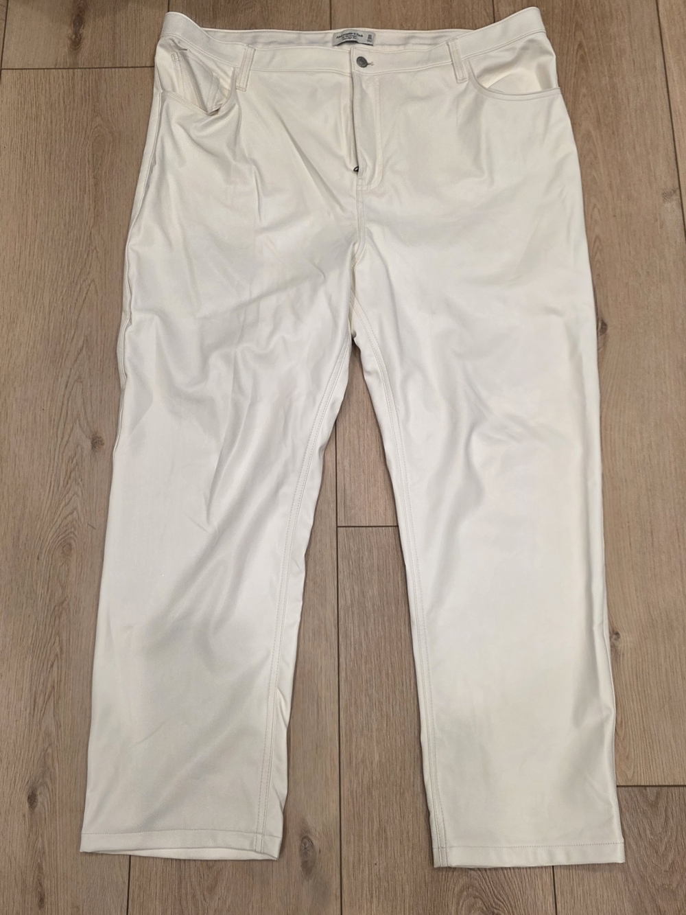 Abercrombie & Fitch Straight-Leg White Faux Leather Pants
